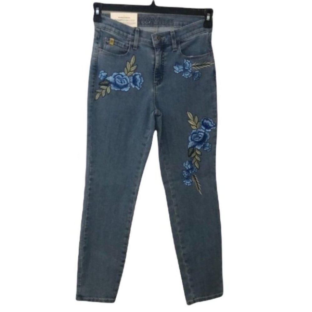 Yoga Jeans Floral Embroidered Ankle Skinny Jeans